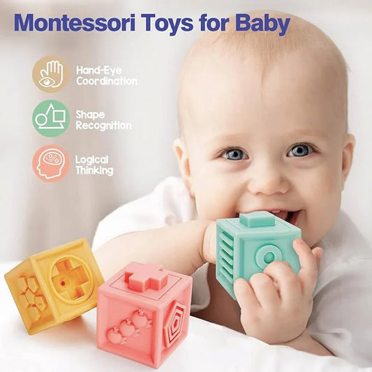 Montessori Soft Baby Blocks & Bath Squeeze Toy