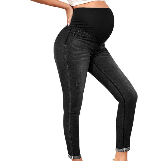 Slim High Waist Elastic Abdominal Support Maternity Jeans