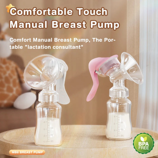 Postpartum Manual Breast Pump with Nipple Suction & Milk Bottle