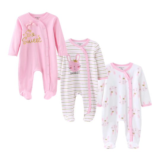 3-Pack Unisex Cartoon Cotton Rompers for Autumn/Winter