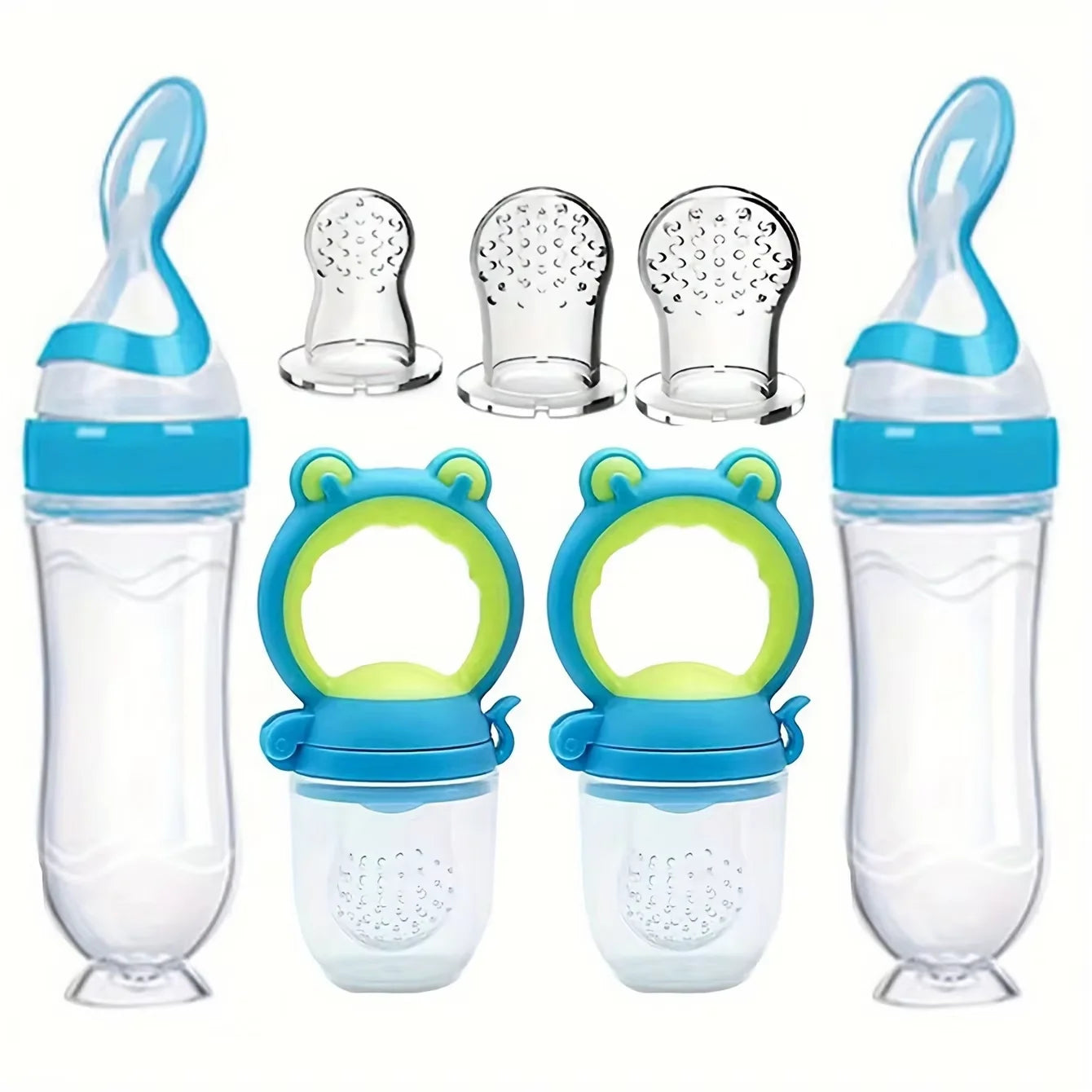 7-Piece Baby Transition Feeding Set: Silicone Spoon Bottles & Fruit Feeders