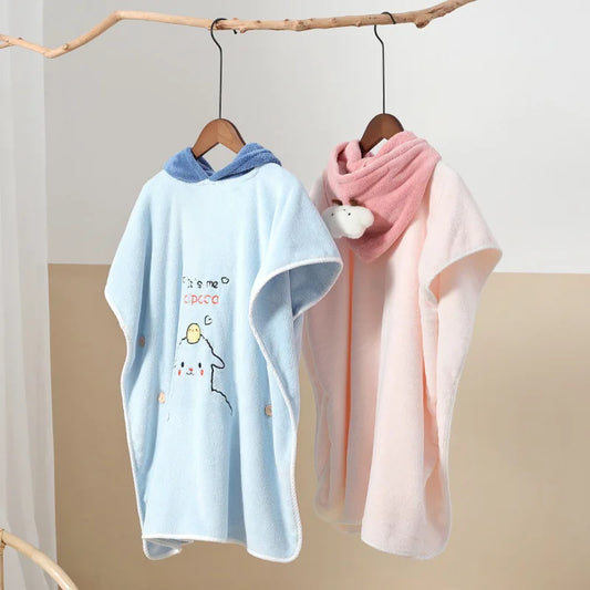 Children's Quick-Dry Hooded Bath Towel Poncho