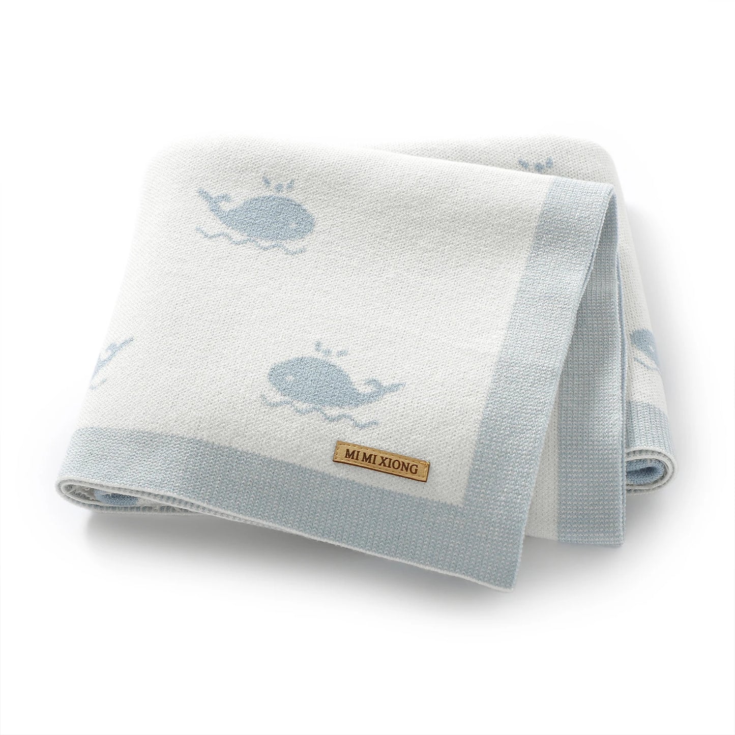 Super Soft Knitted Whale Baby Blanket & Swaddle (90x70cm)