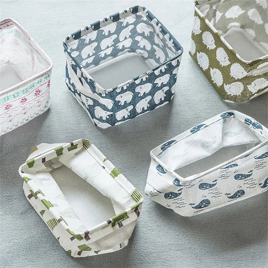 Foldable Cotton Linen Mini Storage Basket