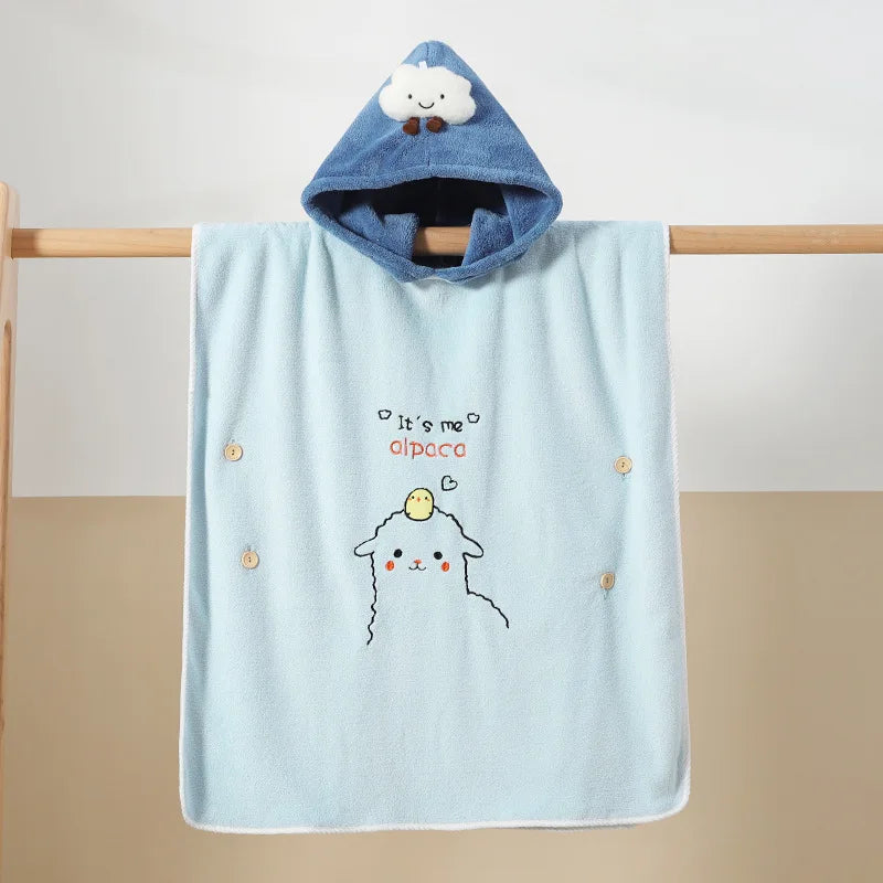 Children's Quick-Dry Hooded Bath Towel Poncho