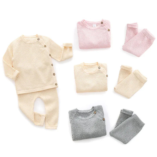 Knitted Cotton Newborn Sweater & Pants Set