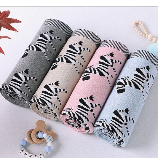 Pure Cotton Striped Animal Embroidery Blanket