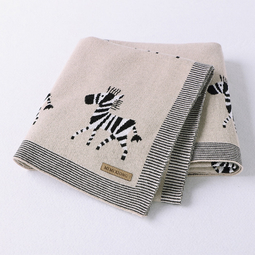 Pure Cotton Striped Animal Embroidery Blanket