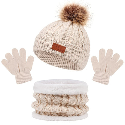 3pc Kids Knitted Thermal Hat, Gloves, & Scarf Set
