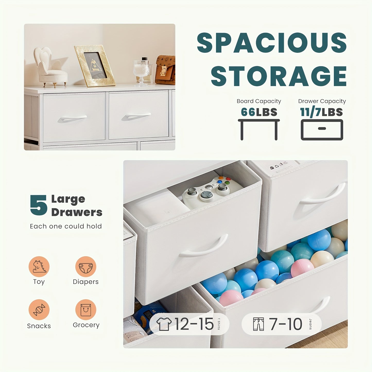5-Drawer Fabric Dresser & Closet Storage Tower
