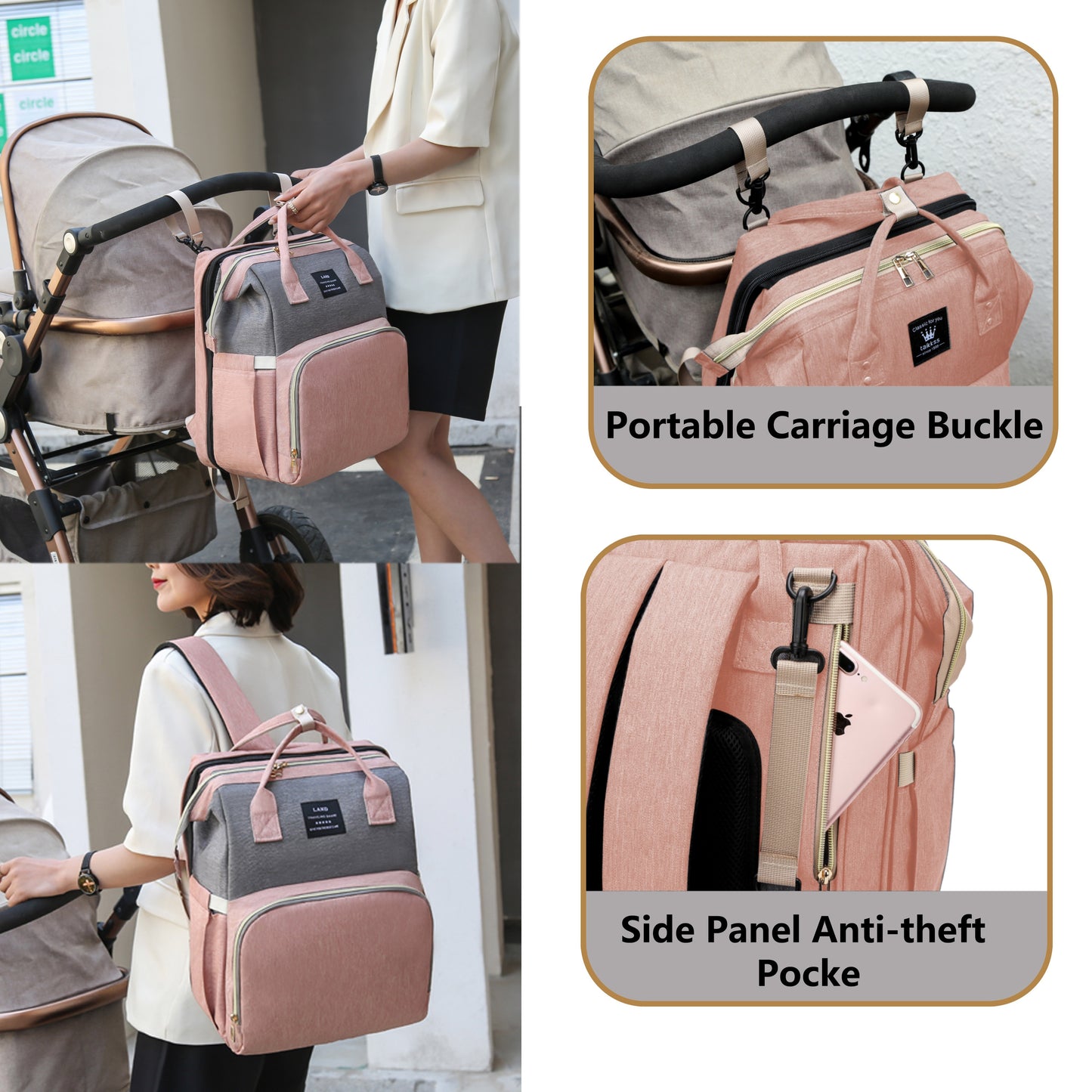 Multifunctional Diaper Bag Backpack with Changing Station & Sunshade