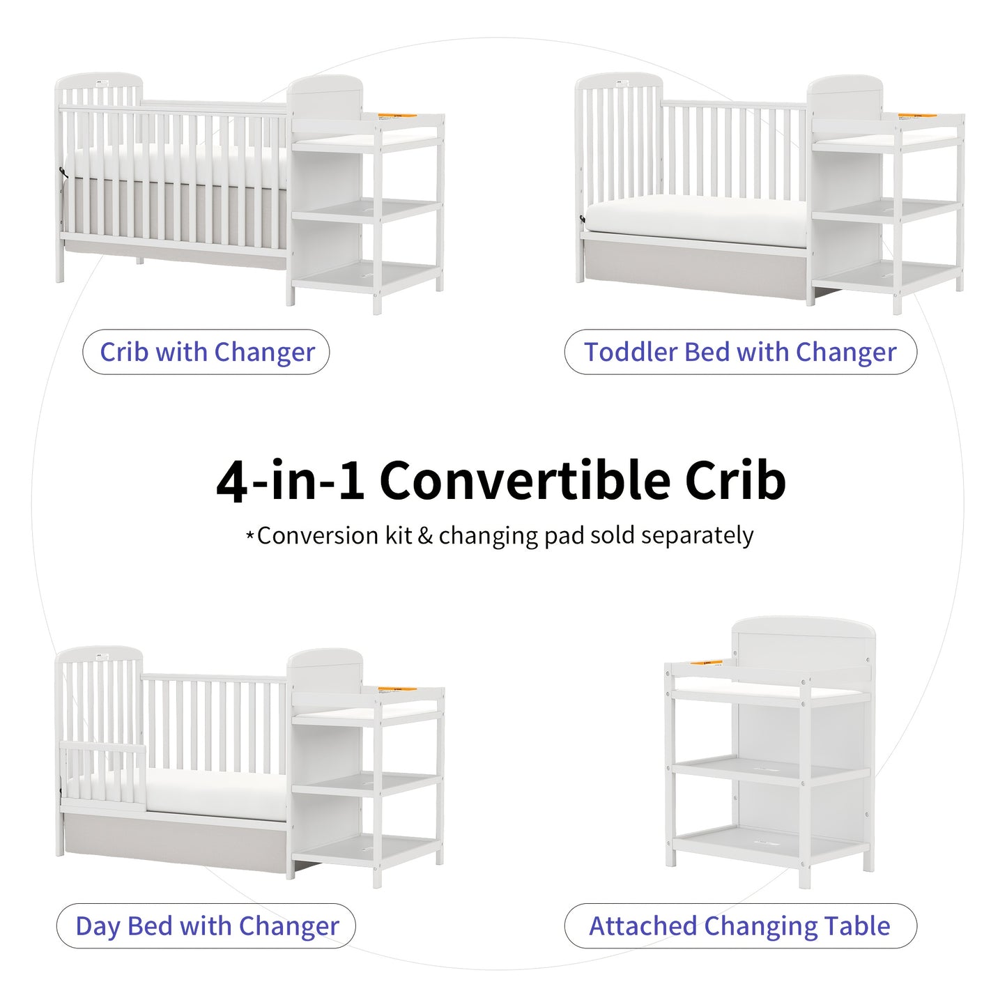 3-in-1 Crib with Adjustable Mattress & Storage (Full Size)