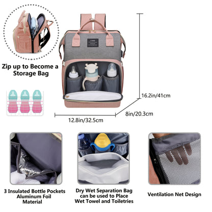 Multifunctional Diaper Bag Backpack with Changing Station & Sunshade