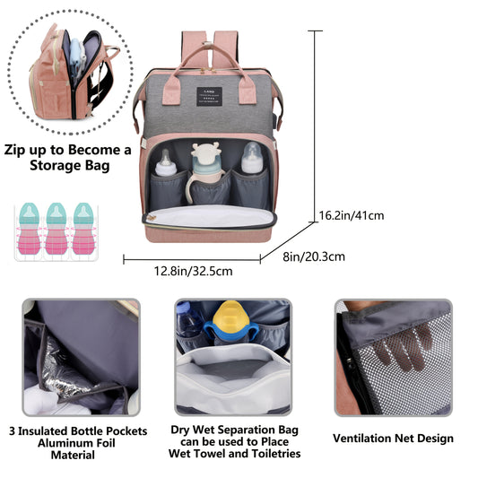 Multifunctional Diaper Bag Backpack with Changing Station & Sunshade