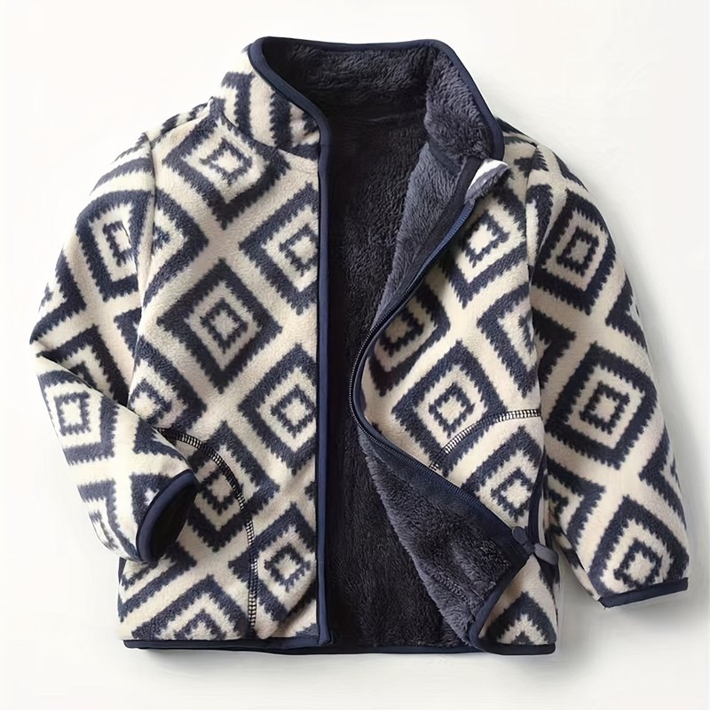 Vintage Plaid Stand Collar Warm Jacket for Boys