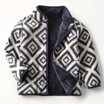 Vintage Plaid Stand Collar Warm Jacket for Boys