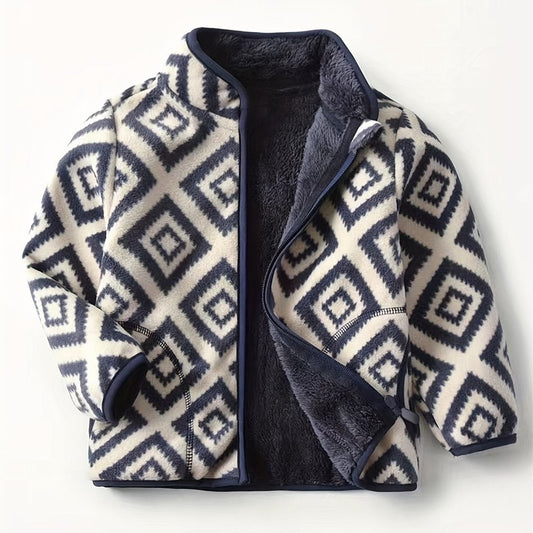 Vintage Plaid Stand Collar Warm Jacket for Boys