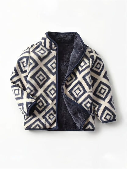 Vintage Plaid Stand Collar Warm Jacket for Boys