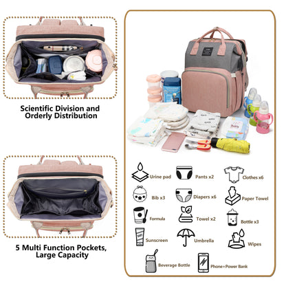 Multifunctional Diaper Bag Backpack with Changing Station & Sunshade