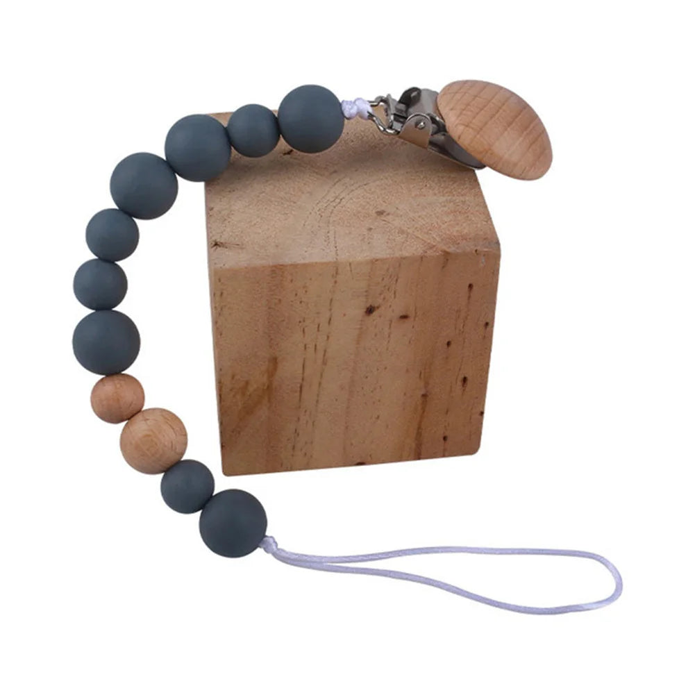 Wooden Bead & Silicone Pacifier Clip Chain