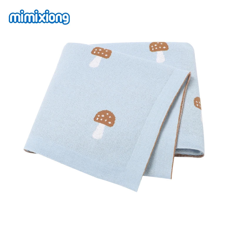 Mushroom Knitted Baby Blanket - Cotton Swaddle & Toddler Play Mat