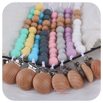Wooden Bead & Silicone Pacifier Clip Chain