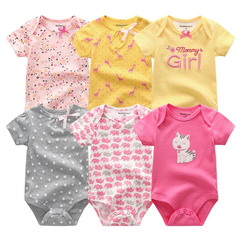 6-Pack Cotton Cartoon Bodysuit & Romper Set for Baby