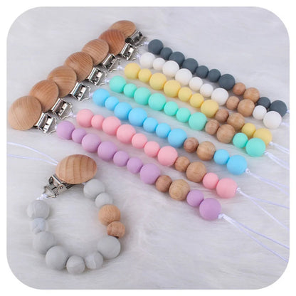 Wooden Bead & Silicone Pacifier Clip Chain
