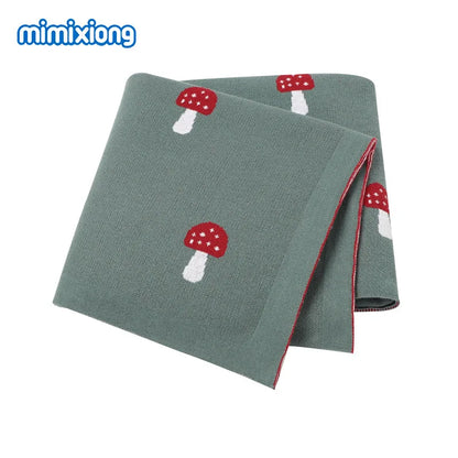Mushroom Knitted Baby Blanket - Cotton Swaddle & Toddler Play Mat