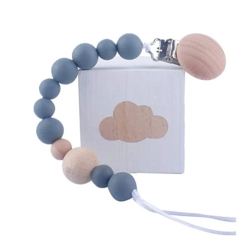 Wooden Bead & Silicone Pacifier Clip Chain