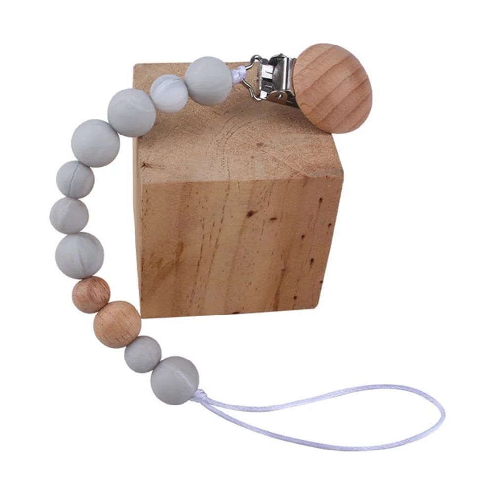 Wooden Bead & Silicone Pacifier Clip Chain