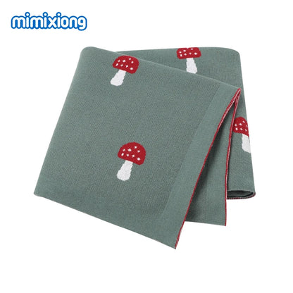 Mushroom Knitted Baby Blanket - Cotton Swaddle & Toddler Play Mat