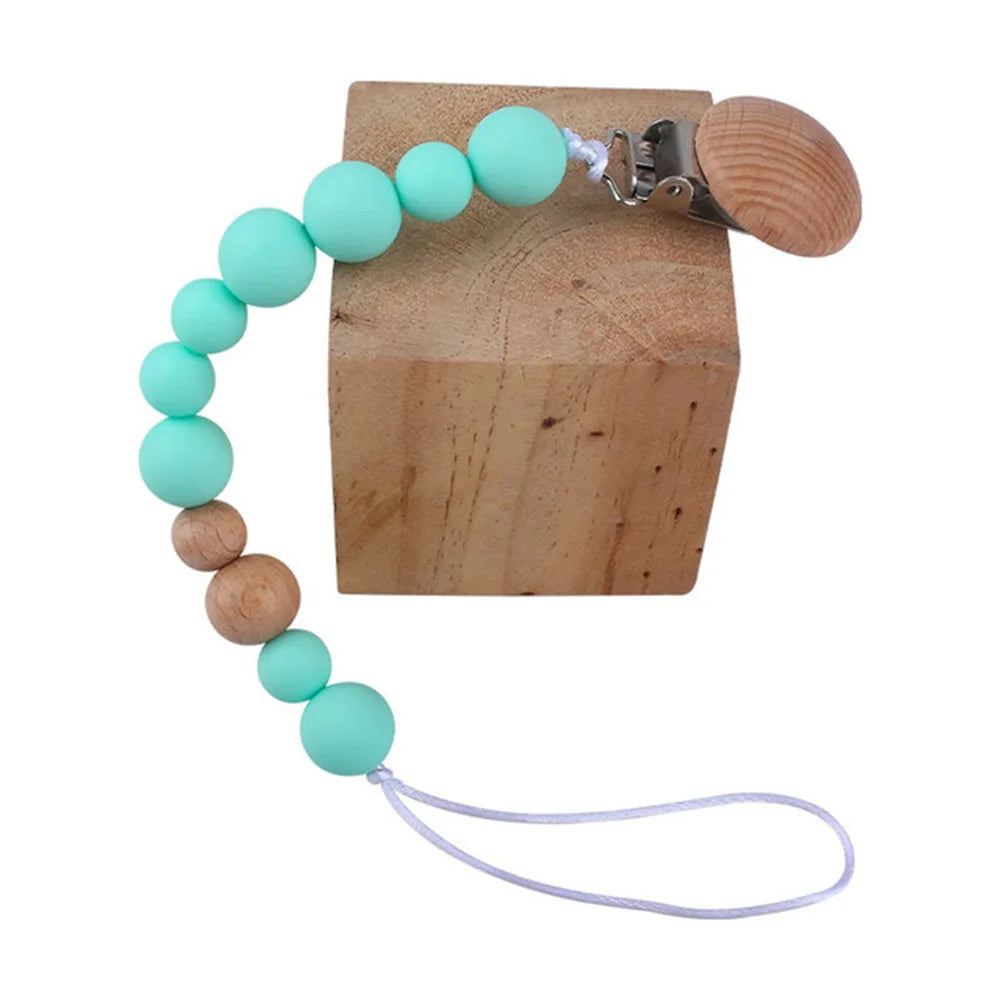 Wooden Bead & Silicone Pacifier Clip Chain