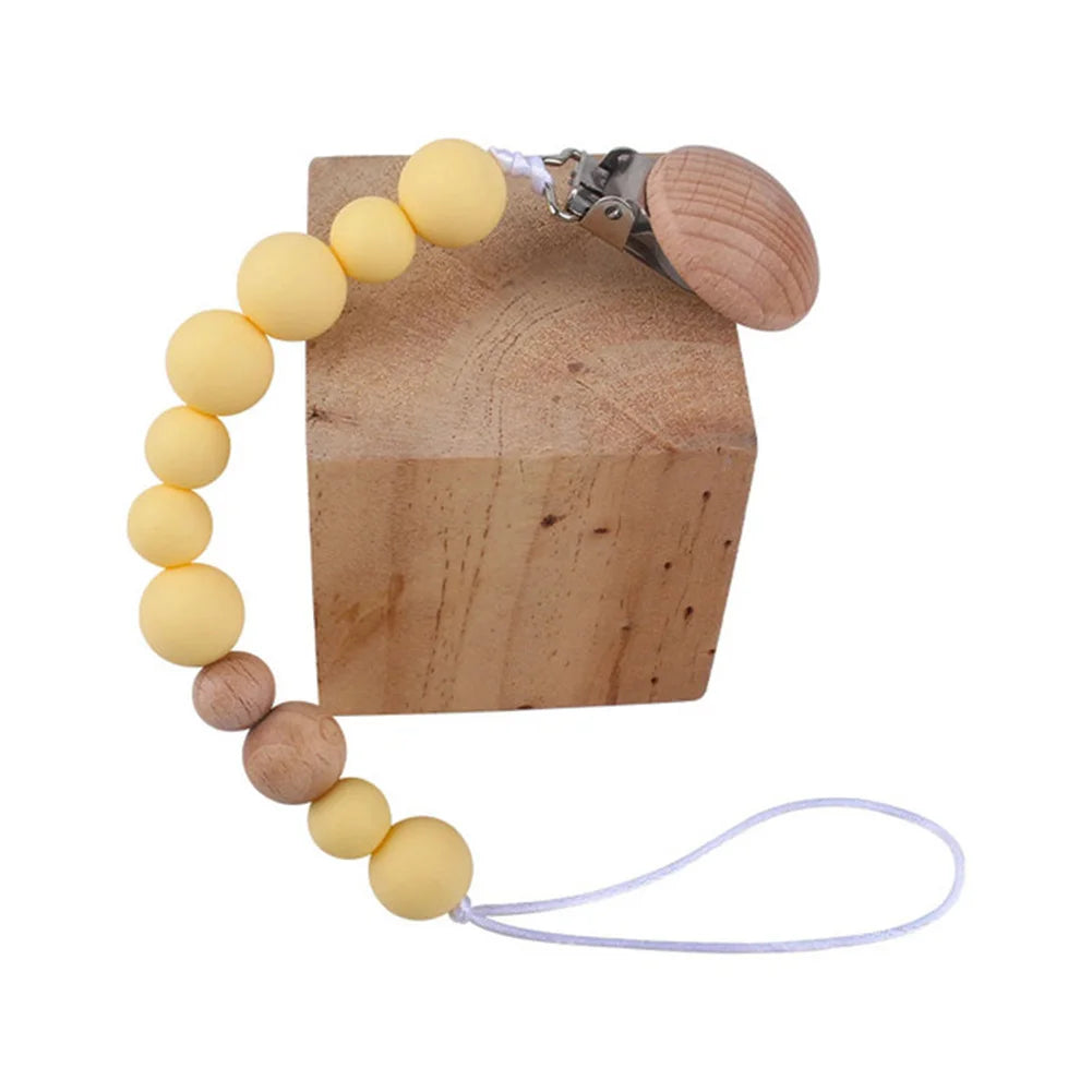 Wooden Bead & Silicone Pacifier Clip Chain