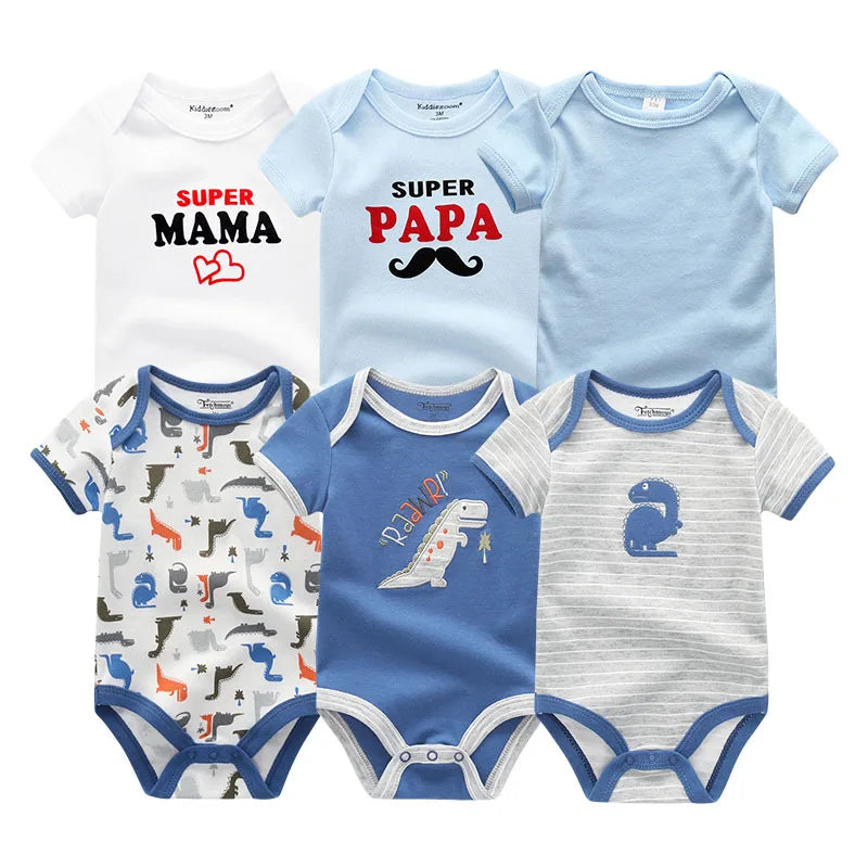 6-Pack Cotton Cartoon Bodysuit & Romper Set for Baby