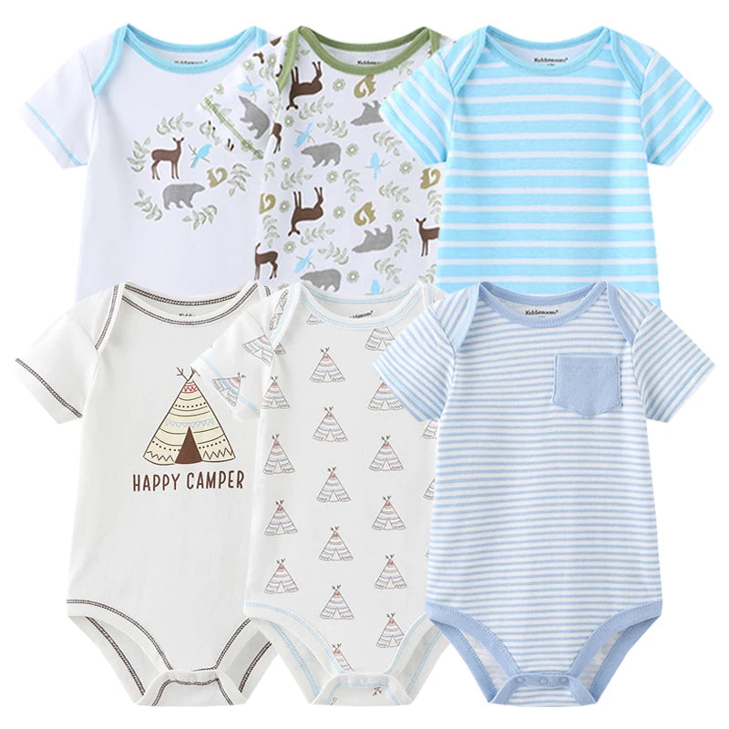 6-Pack Cotton Cartoon Bodysuit & Romper Set for Baby