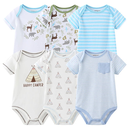 6-Pack Cotton Cartoon Bodysuit & Romper Set for Baby