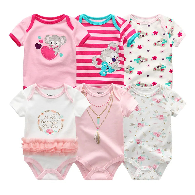 6-Pack Cotton Cartoon Bodysuit & Romper Set for Baby