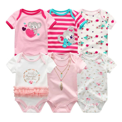 6-Pack Cotton Cartoon Bodysuit & Romper Set for Baby