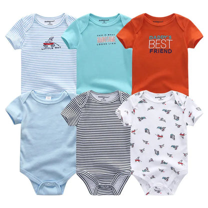 6-Pack Cotton Cartoon Bodysuit & Romper Set for Baby