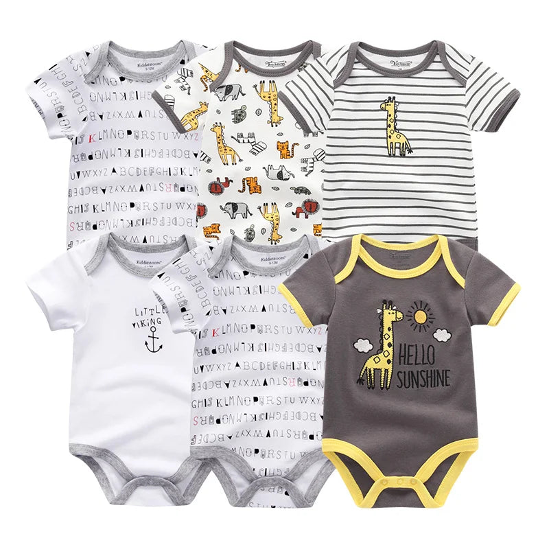 6-Pack Cotton Cartoon Bodysuit & Romper Set for Baby