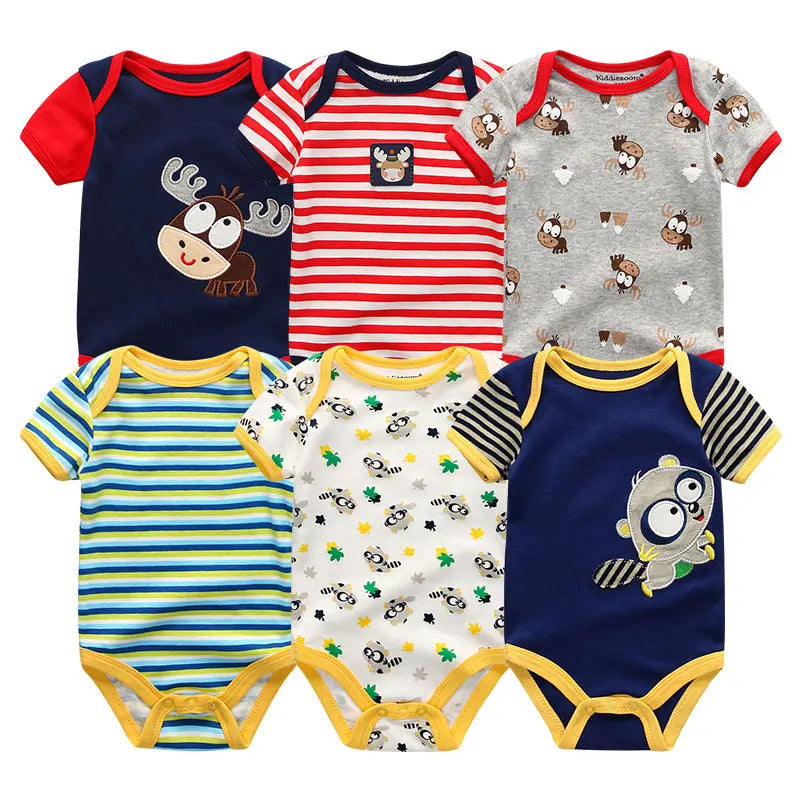 6-Pack Cotton Cartoon Bodysuit & Romper Set for Baby