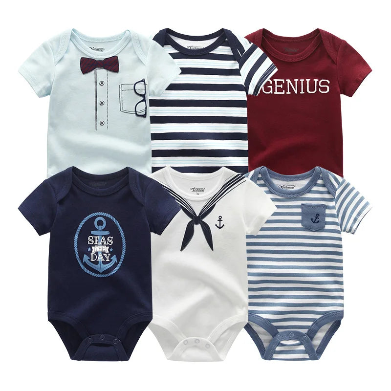6-Pack Cotton Cartoon Bodysuit & Romper Set for Baby