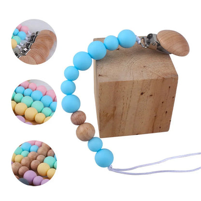 Wooden Bead & Silicone Pacifier Clip Chain