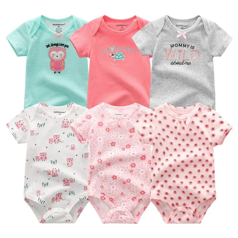 6-Pack Cotton Cartoon Bodysuit & Romper Set for Baby