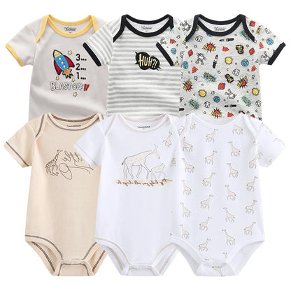 6-Pack Cotton Cartoon Bodysuit & Romper Set for Baby