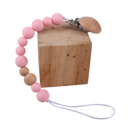 Wooden Bead & Silicone Pacifier Clip Chain