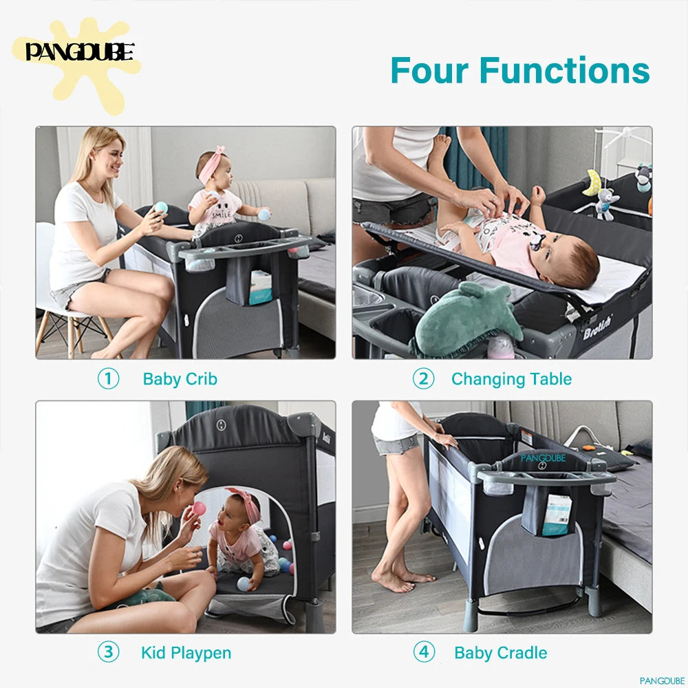 PANGDUBE 4-in-1 Baby Crib & Playpen