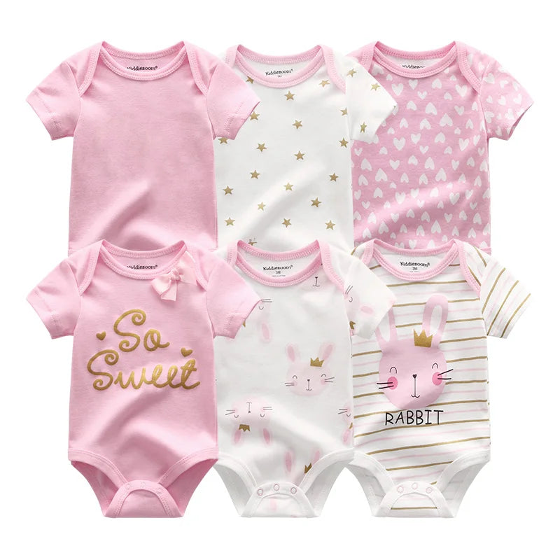 6-Pack Cotton Cartoon Bodysuit & Romper Set for Baby