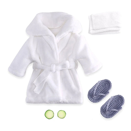 Cute Baby Photo Props: Bathrobe, Belt, & Cucumber.